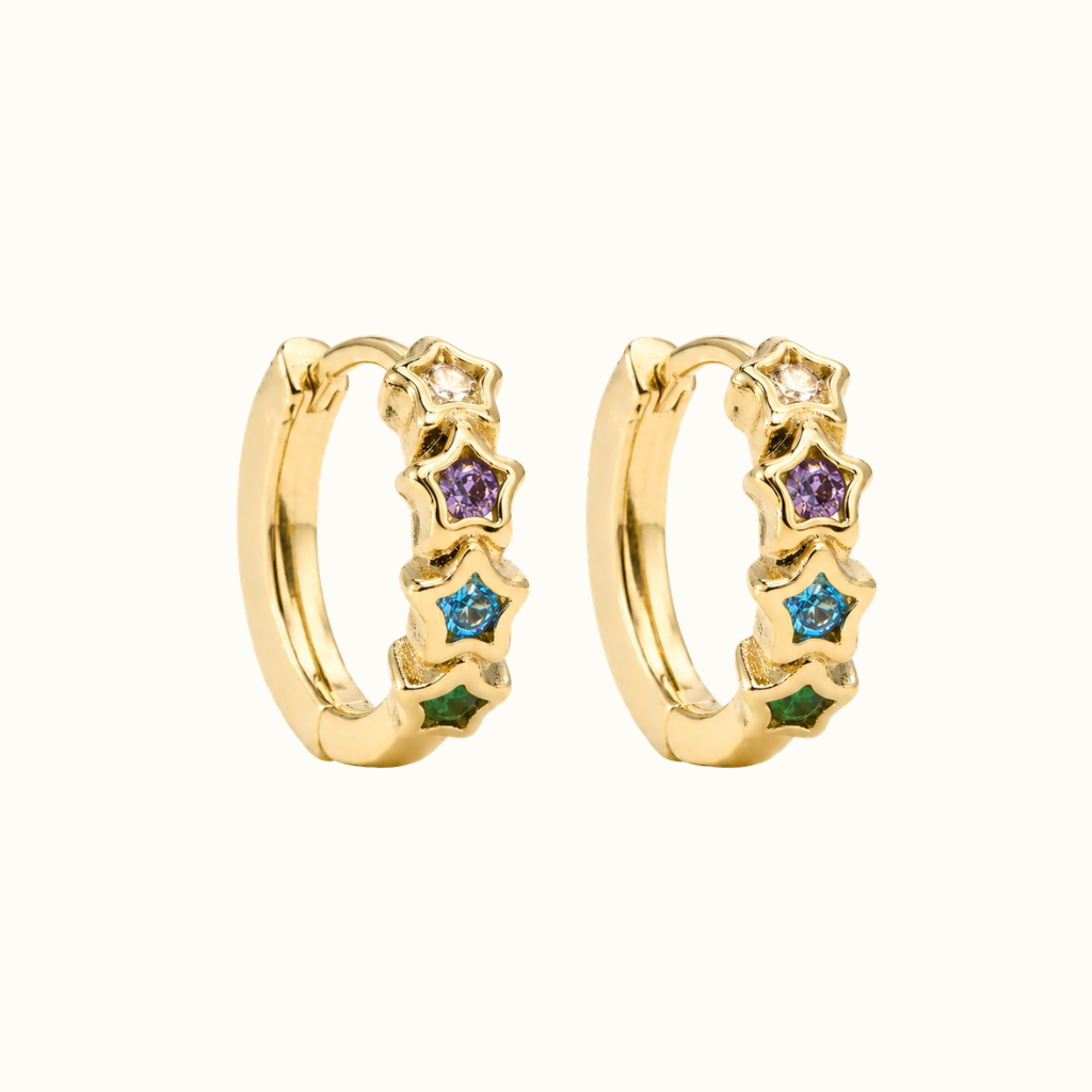 Aretes Hoops de Estrellas con Zirconias Multicolor