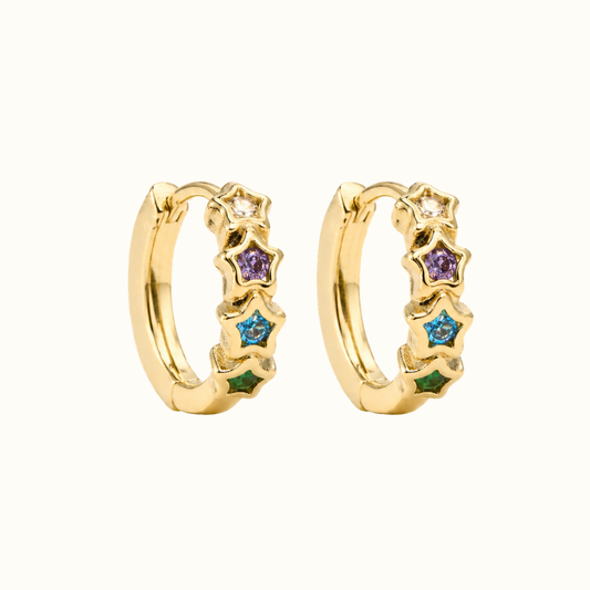 Aretes Hoops de Estrellas con Zirconias Multicolor