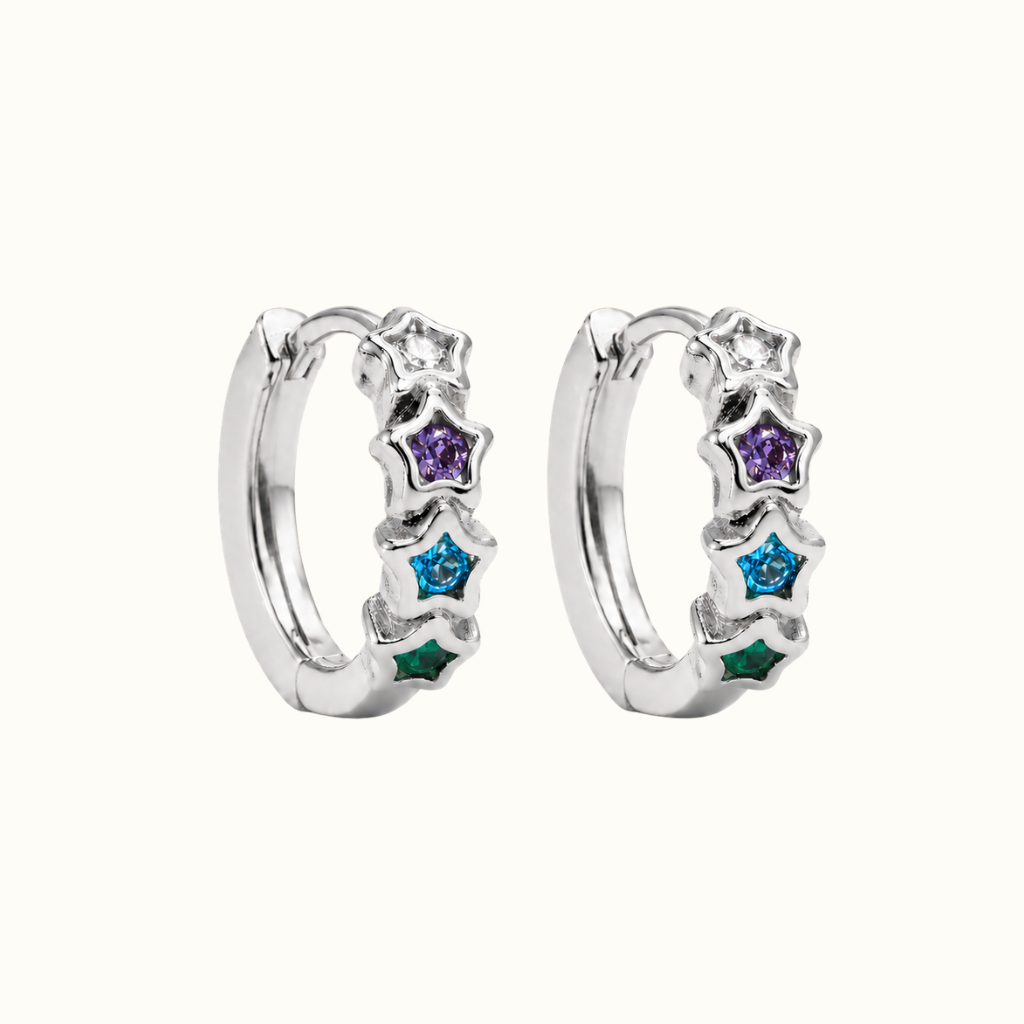 Aretes Hoops de Estrellas con Zirconias Multicolor