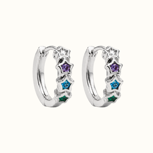 Aretes Hoops de Estrellas con Zirconias Multicolor
