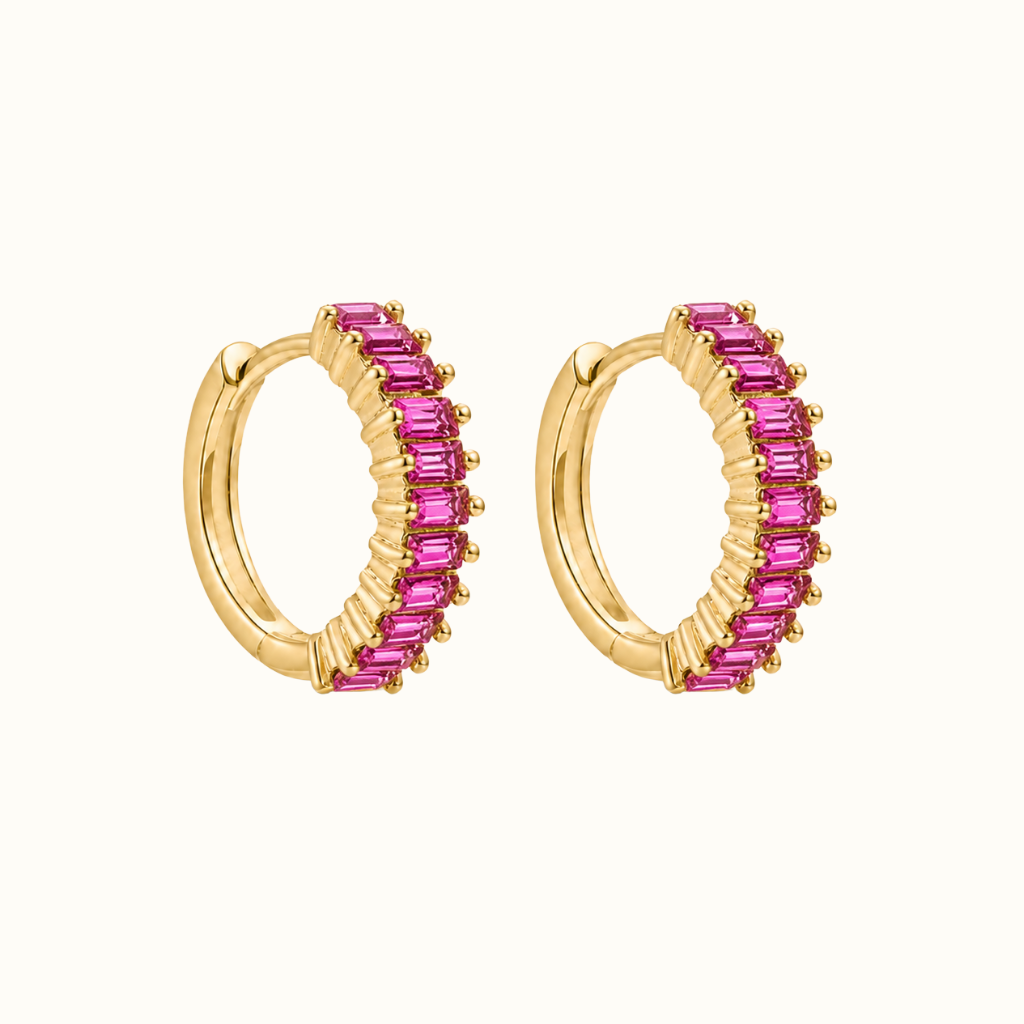 Aretes Huggies con Zirconias Corte Baguette