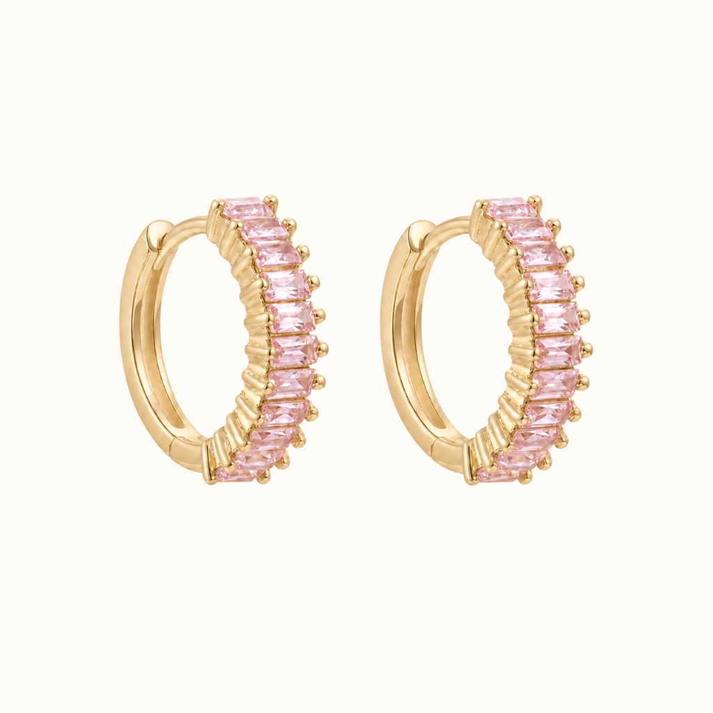 Aretes Huggies con Zirconias Corte Baguette